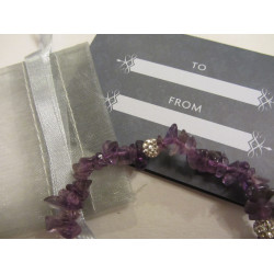 Amethyst Chip & Rhinestone Bracelet 21cm