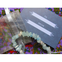 Aquamarine Chip & Rhinestone Bracelet 21cm