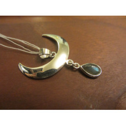 Crescent moon pendant with Labradorite Sterling Silver
