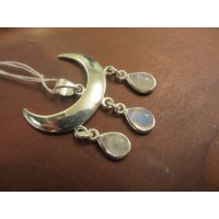 Wiccan moon pendant with Rainbow Moonstone Sterling Silver